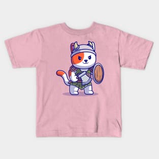 Cute Cat Knight Viking Cartoon Kids T-Shirt